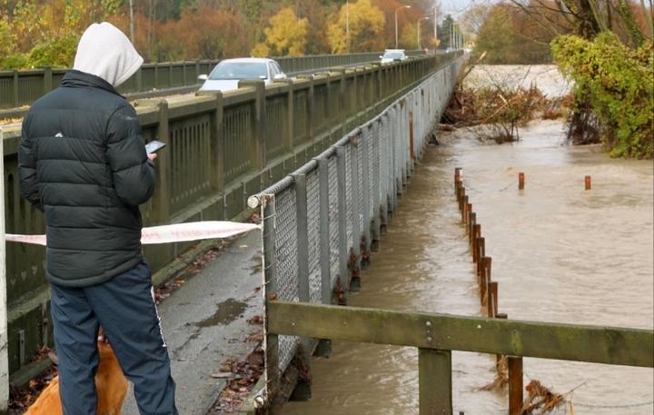 A closed footbridge across the Ashburton River. Photo: RNZ 