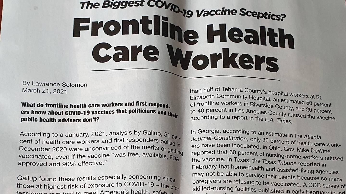 The Real News magazine contains an article claiming the vaccine rollout is illegal. Photo: Supplied