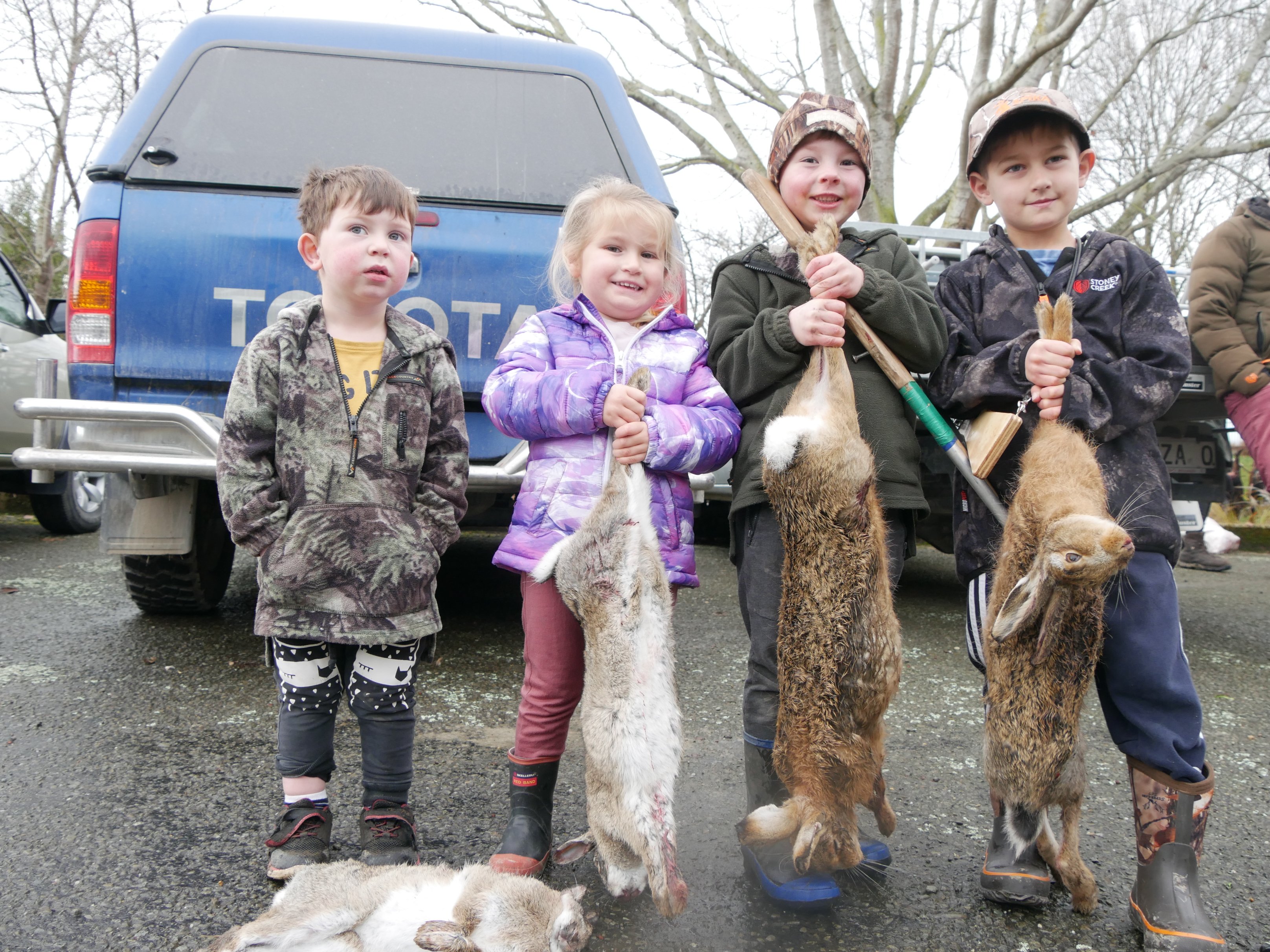 Family friends (from left) Alby Halkett (3), Ella Currie (3), Beau Halkett (5), and Archer Currie...