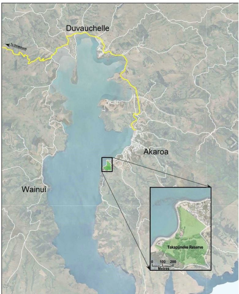 The location of Takapuneke on Akaroa Harbour. Credit: CCC