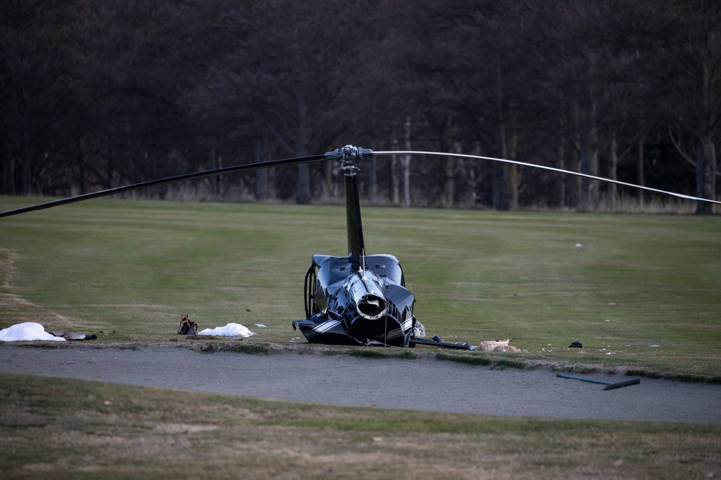 The Robinson helicopter that crashed at Terrace Downs in Canterbury on Saturday afternoon. Photo:...