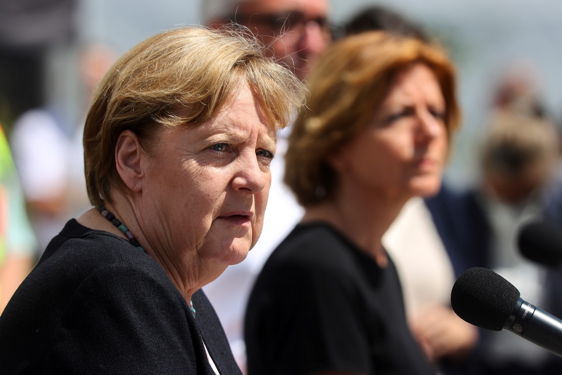German Chancellor Angela Merkel and Rhineland-Palatinate State Premier Malu Dreyer hold a news...