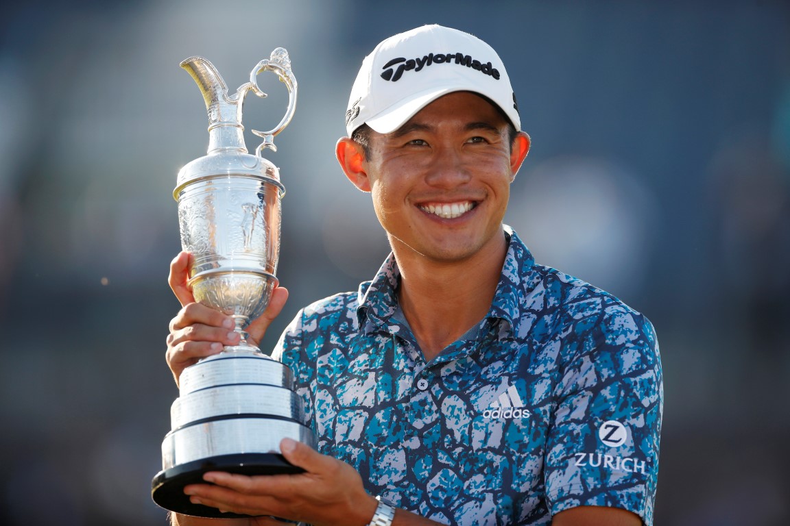 Collin Morikawa celebrates with the Claret Jug after winning The Open Championship. Photo: Reuters