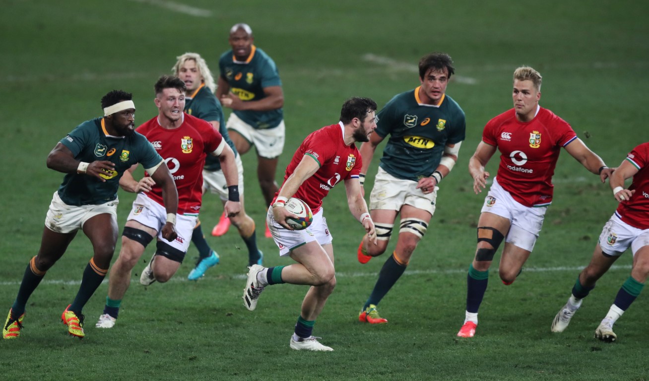 Centre Robbie Henshaw runs the ball up for the Lions against South Africa. Photo: Reuters