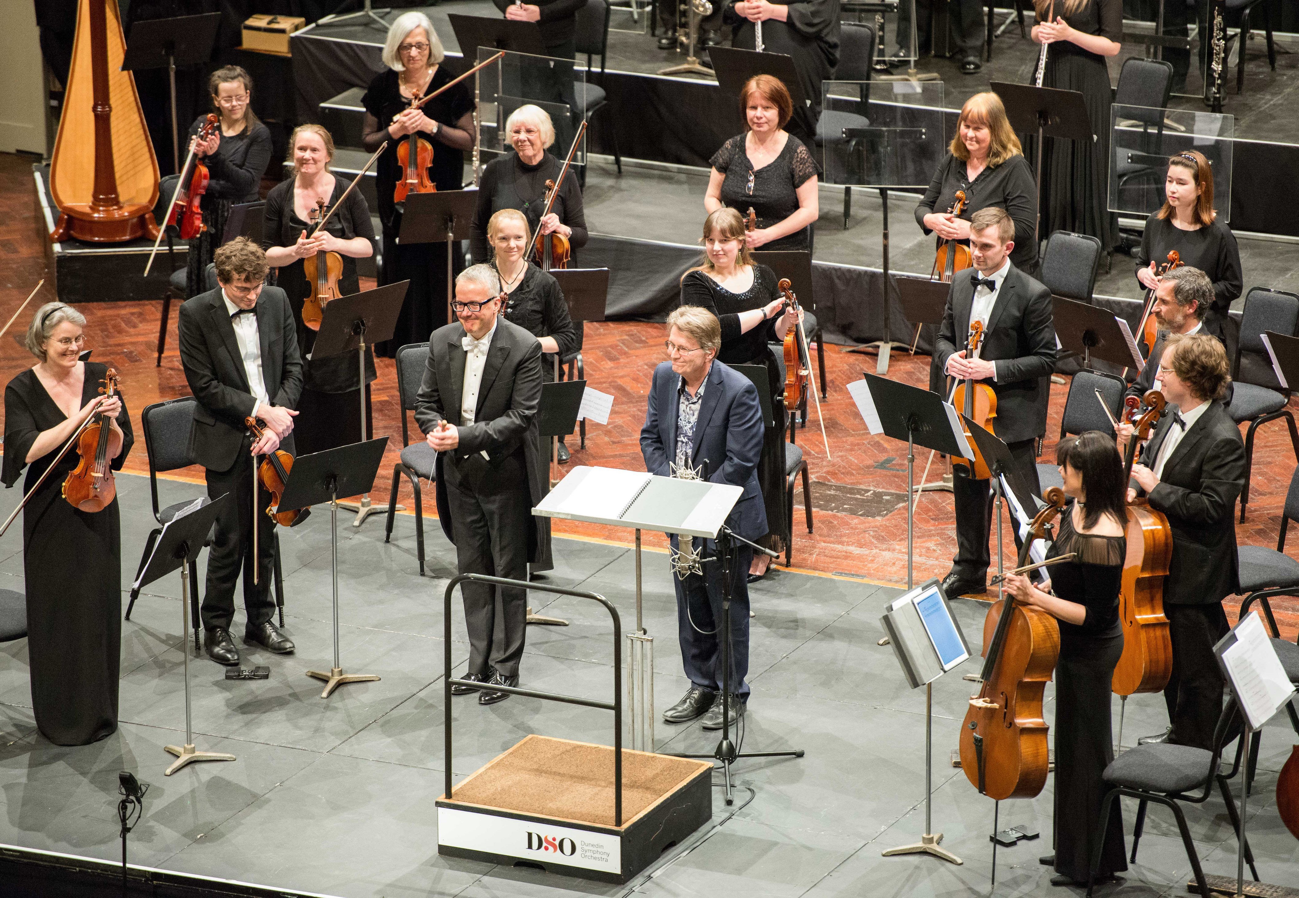 Marc Taddei (left) with composer Anthony Ritchie after he conducted the Dunedin  Symphony...