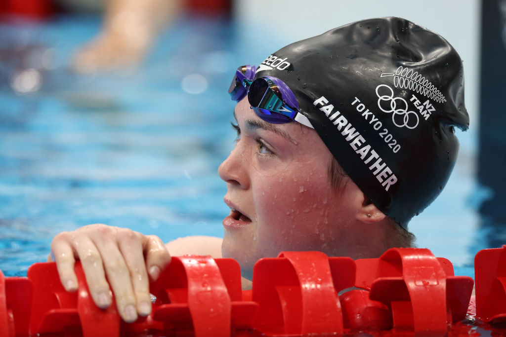 Erika Fairweather in the pool at the Tokyo Aquatics Centre yesterday. Photo: Getty