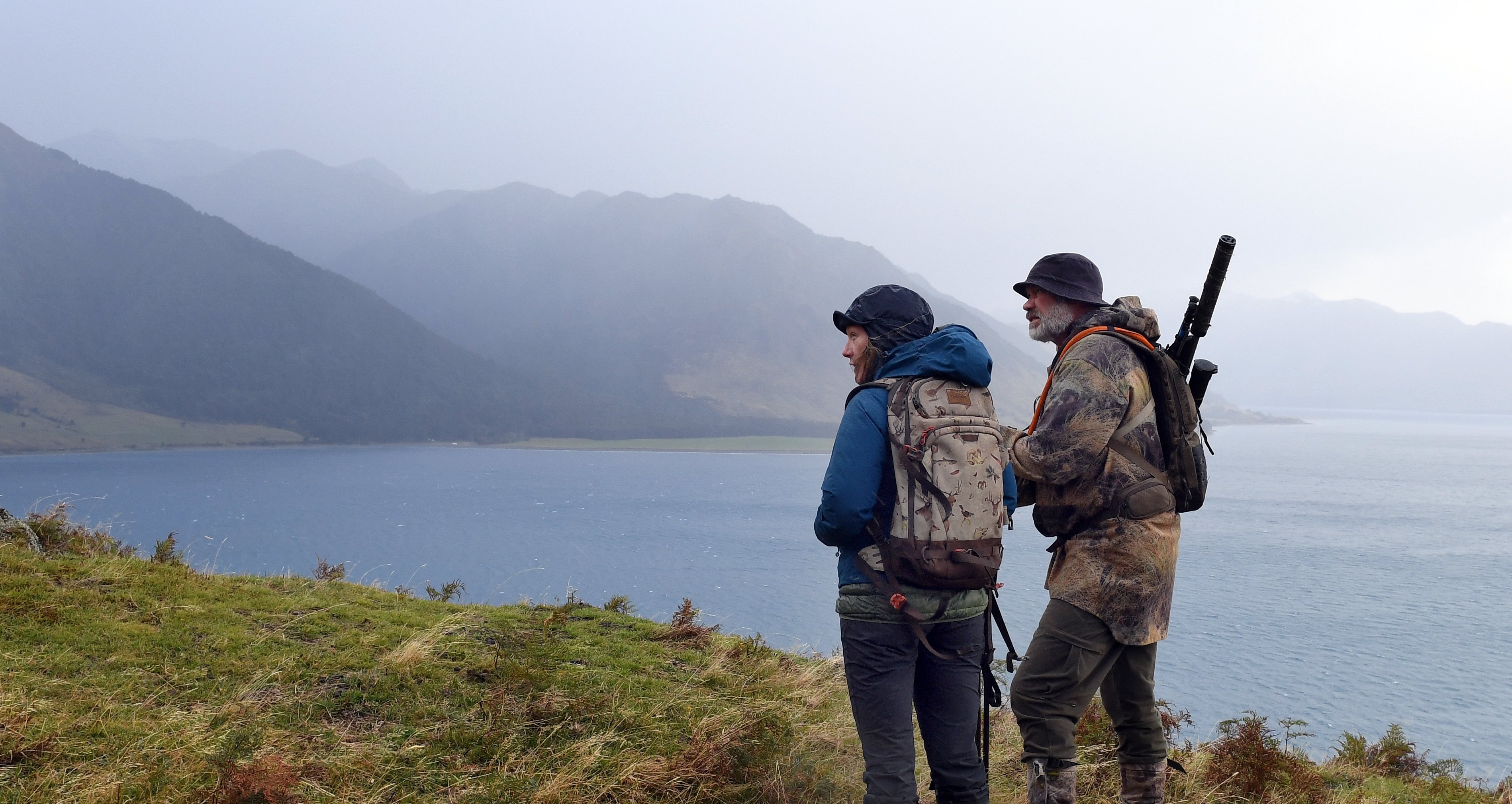 Lisa Scott gets an overview of hunting on Glen Dene Station, Lake Hawea, from guide Tony Higgins....