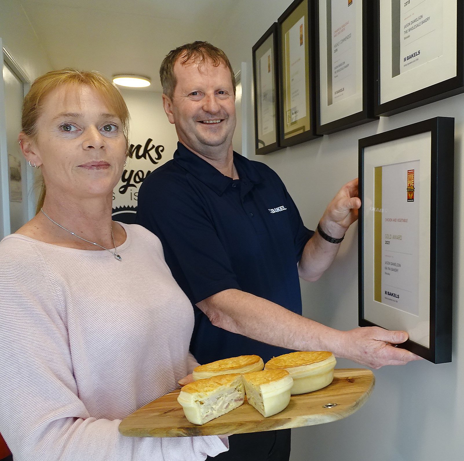 Kai Pai Bakery dispatch manager Julie Danielson and head baker Jason Danielson with his prize...