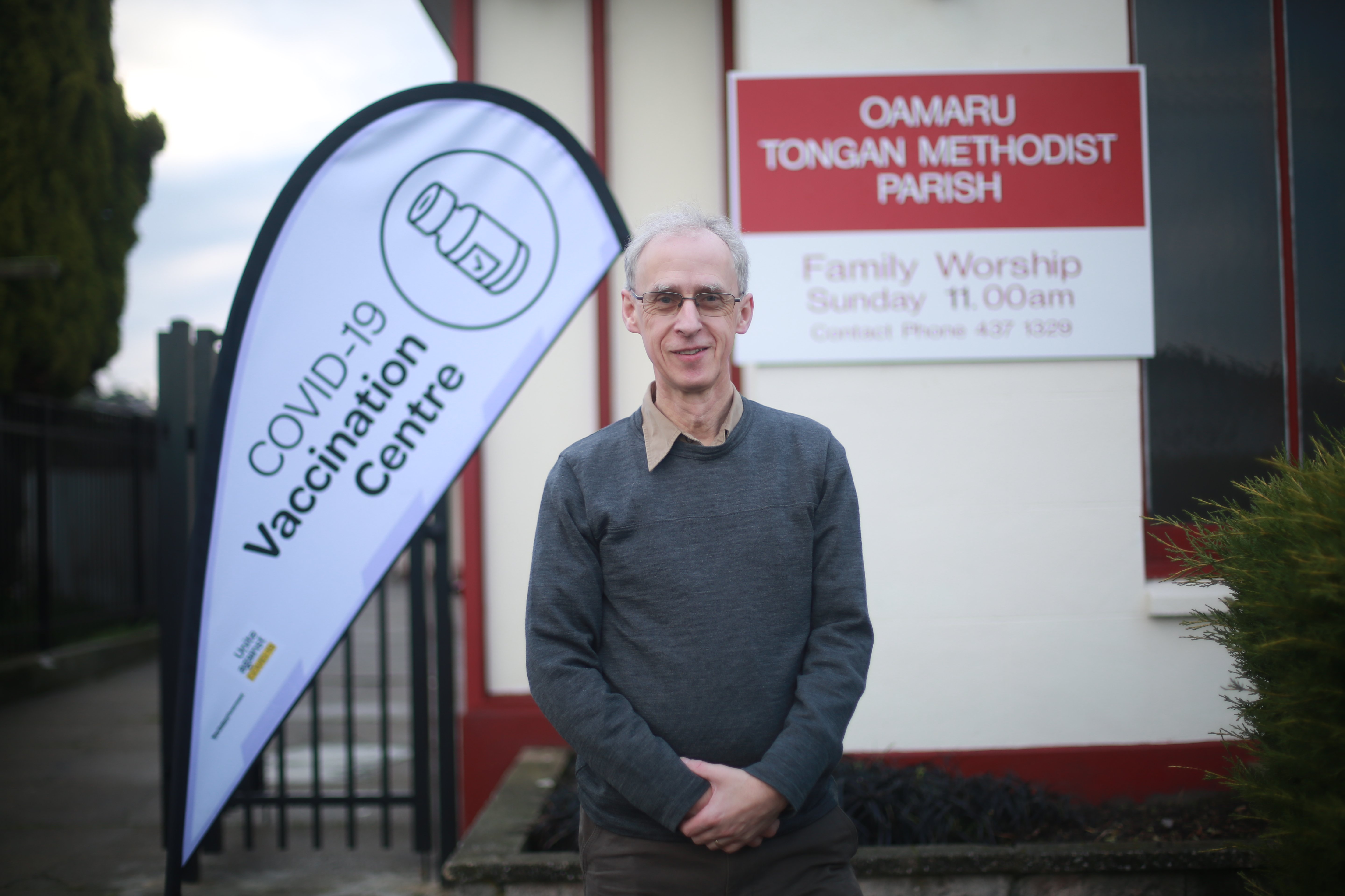 Dr Jon Scott, standing outside Central Medical’s new Covid-19 vaccine clinic in Eden St, is...