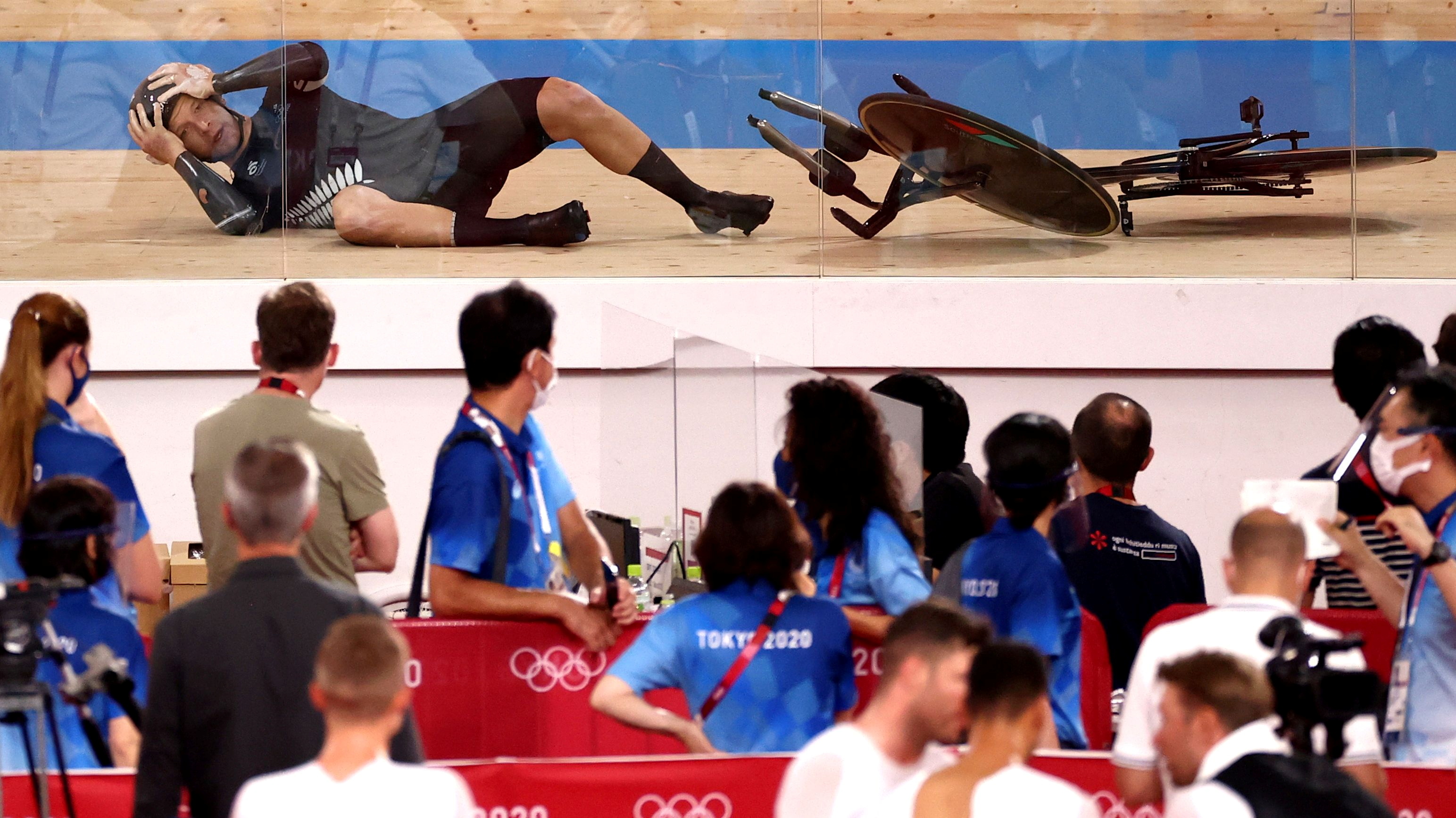 Aaron Gage after crashing out of the bronze medal final. Photo: Reuters