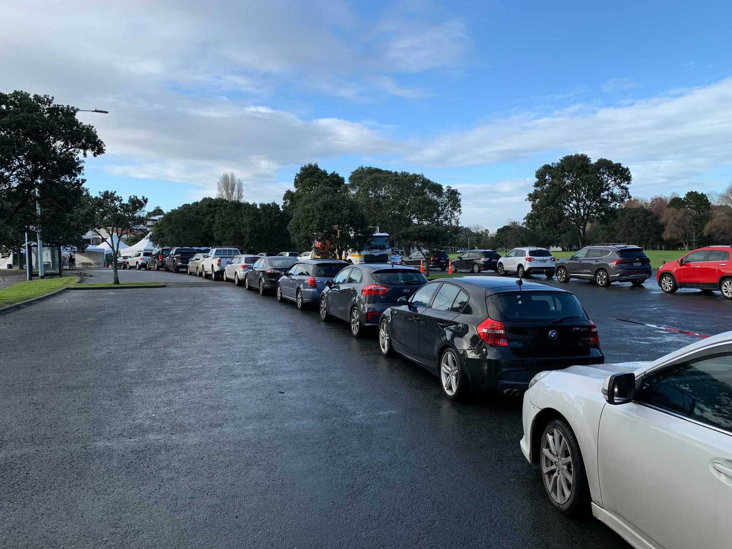 People queue to be tested at the Devonport Covid-19 testing centre in Auckland. Photo: NZ Herald