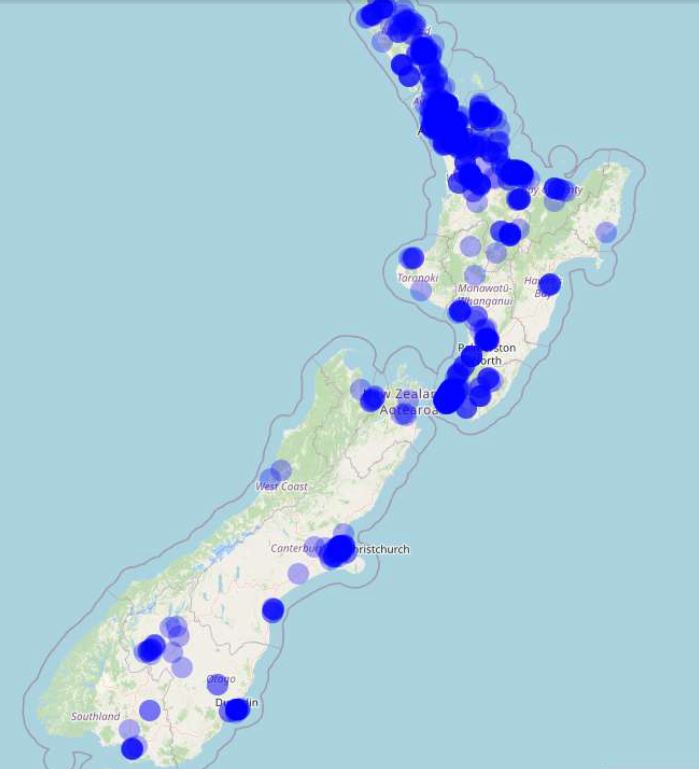 The heat map showing known contacts of existing Covid cases. Source: Ministry of Health