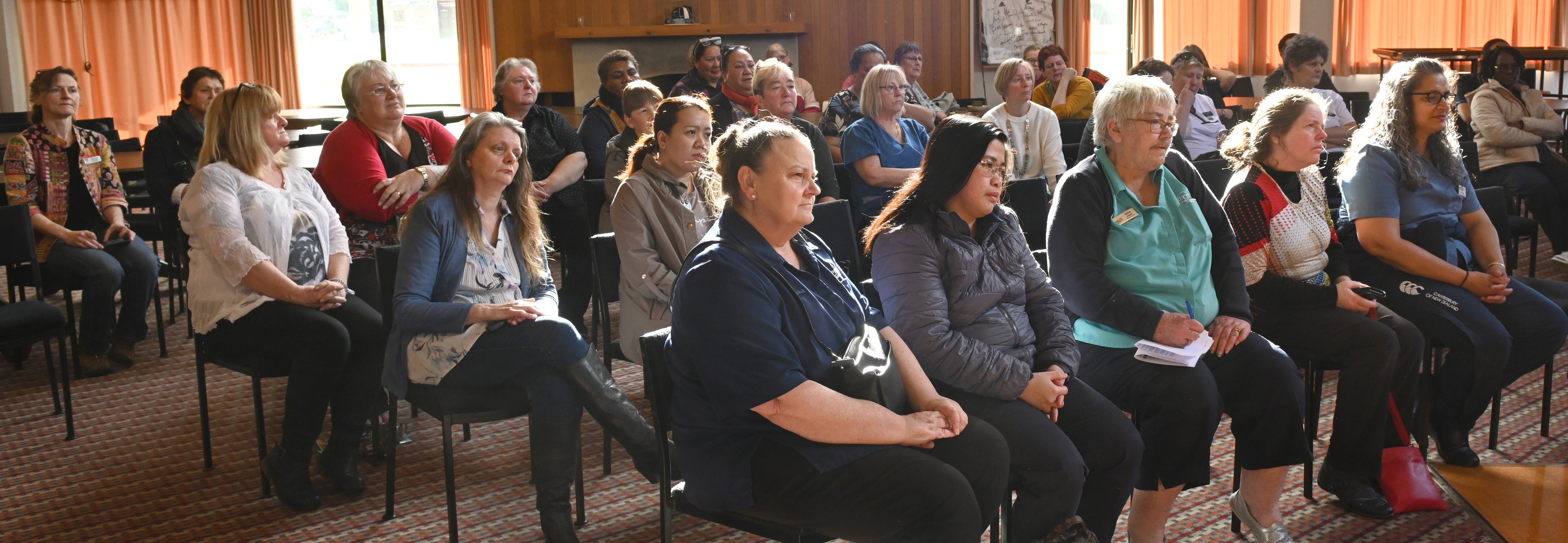 Aged-care workers call for mandatory safe staffing at a Dunedin meeting held yesterday. PHOTOS:...