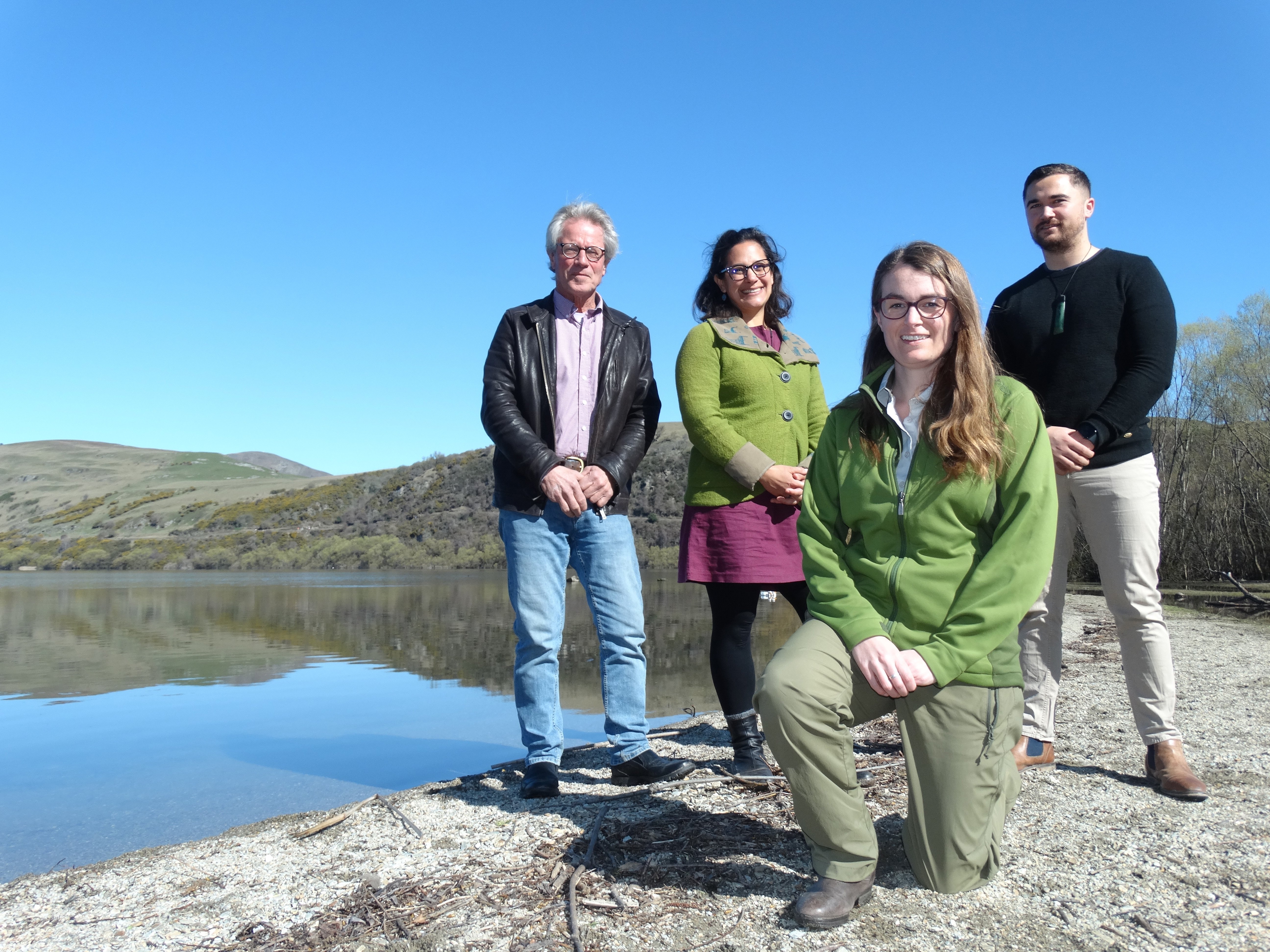 Ready to start on a project to restore Lake Hayes are (from left) Friends of Lake Hayes chairman...