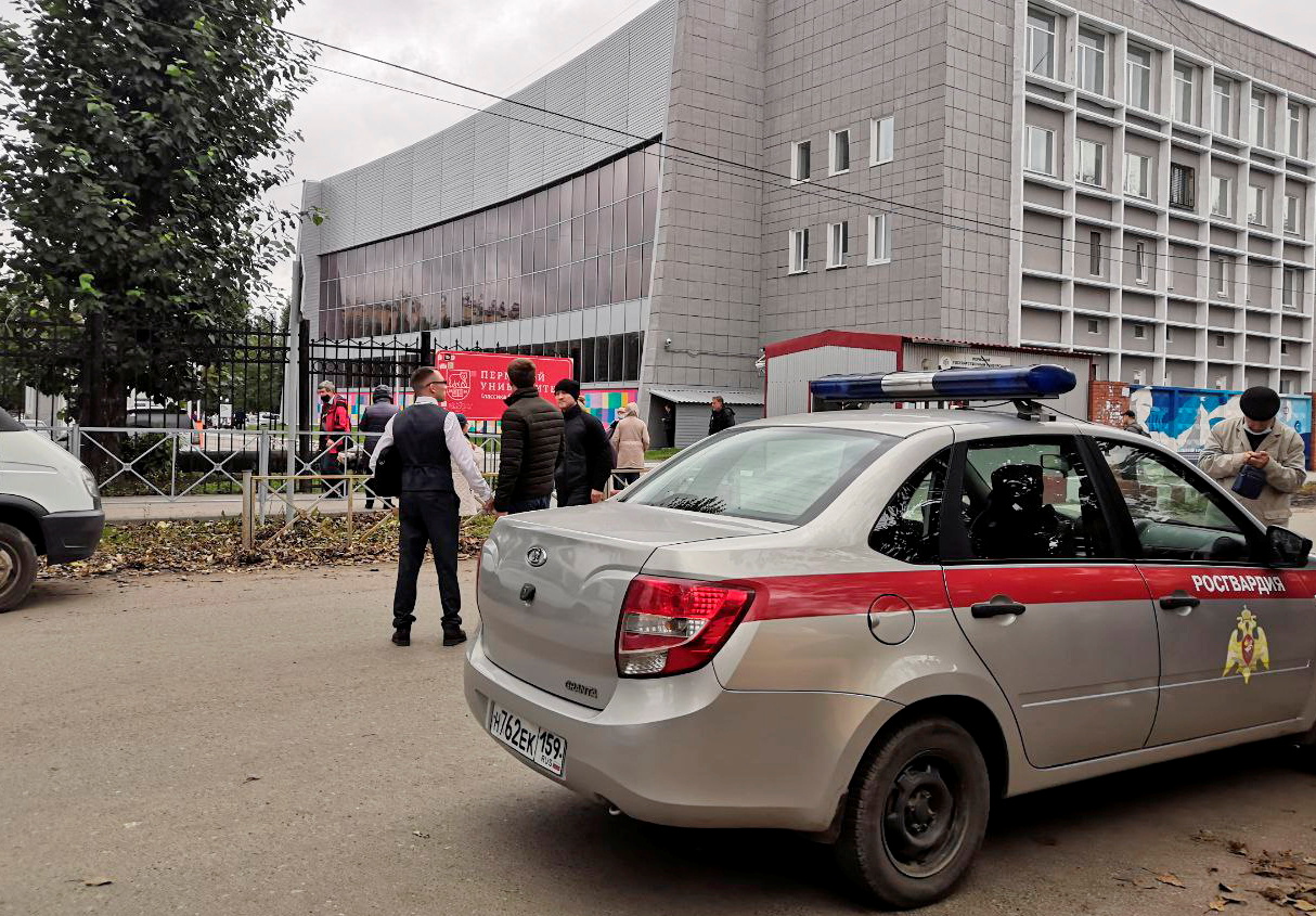 National Guard personnel at the scene at Perm State University. Photo: Reuters