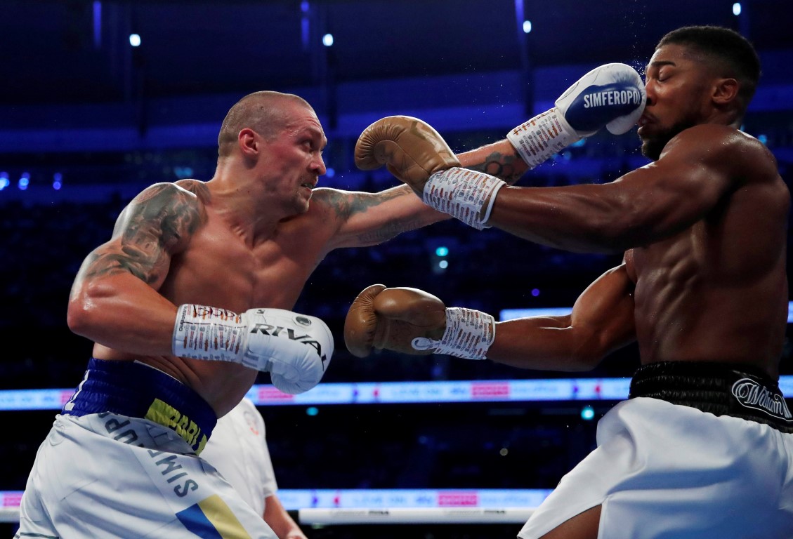 Oleksandr Usyk lands a blow on Anthony Joshua during their heavyweight bout in London. Photo:...