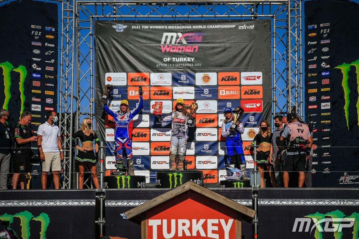 Courtney Duncan on the podium at the Turkey MXGP. Photo: MXGP