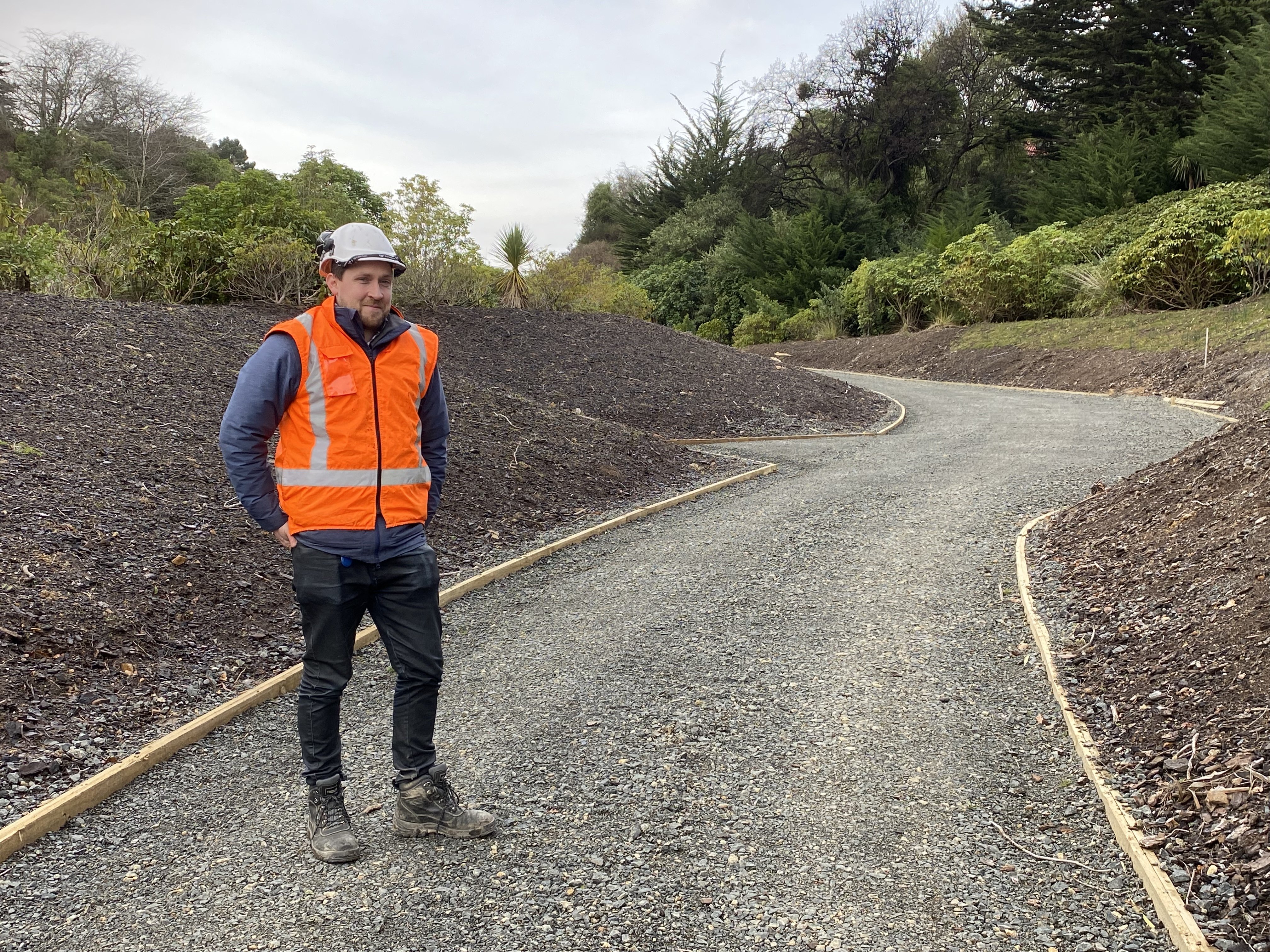 NZ Transport Agency SH88 senior project manager Jason Forbes stands on the  section of shared...