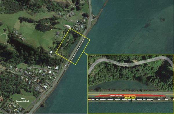 Map of the approximate area where the lane closure is needed to accommodate the new shared use...