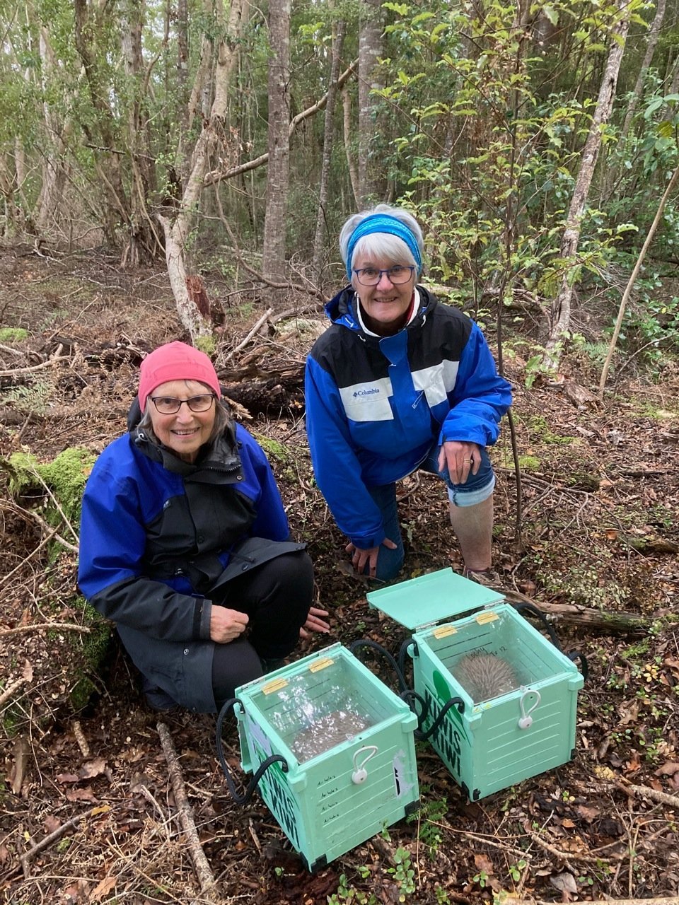 Barbara and Joy ready to open the boxes. PHOTO: JANE TANSELL