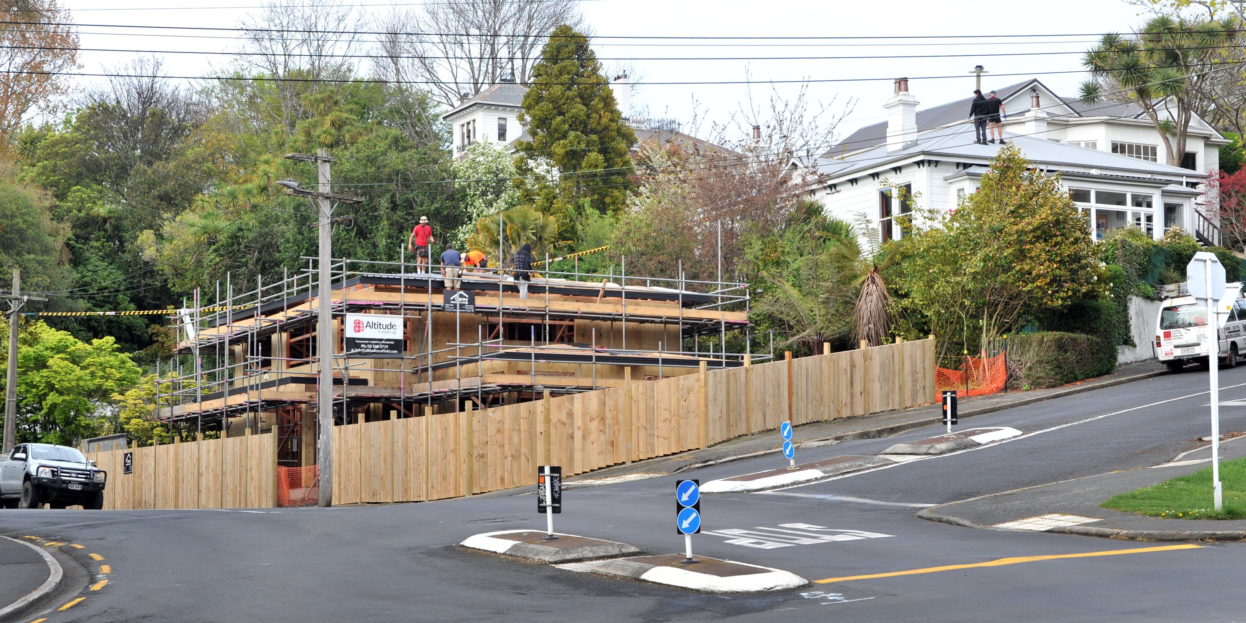 Builders work on a new home on the corner of Meadow St and Queens Dr, in Mornington, last week....