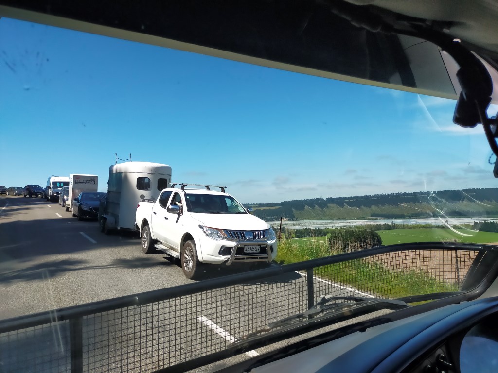 Motorists faced delays in the Rakaia Gorge, which was being used as a detour route following a...