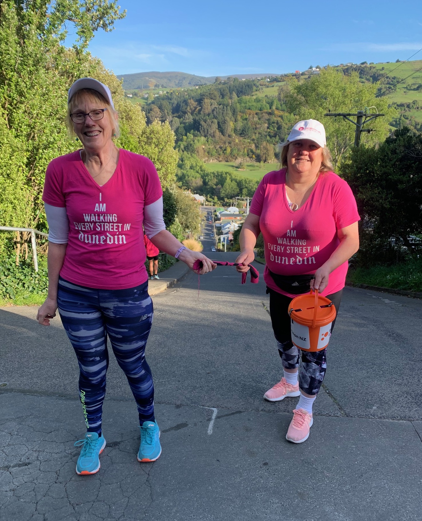 Julie Woods (right) with guide Jo Stodart at the top of Baldwin St this morning. Photo: supplied