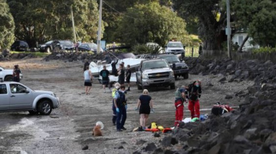 Emergency services at the scene on Sunday. Photo: NZ Herald