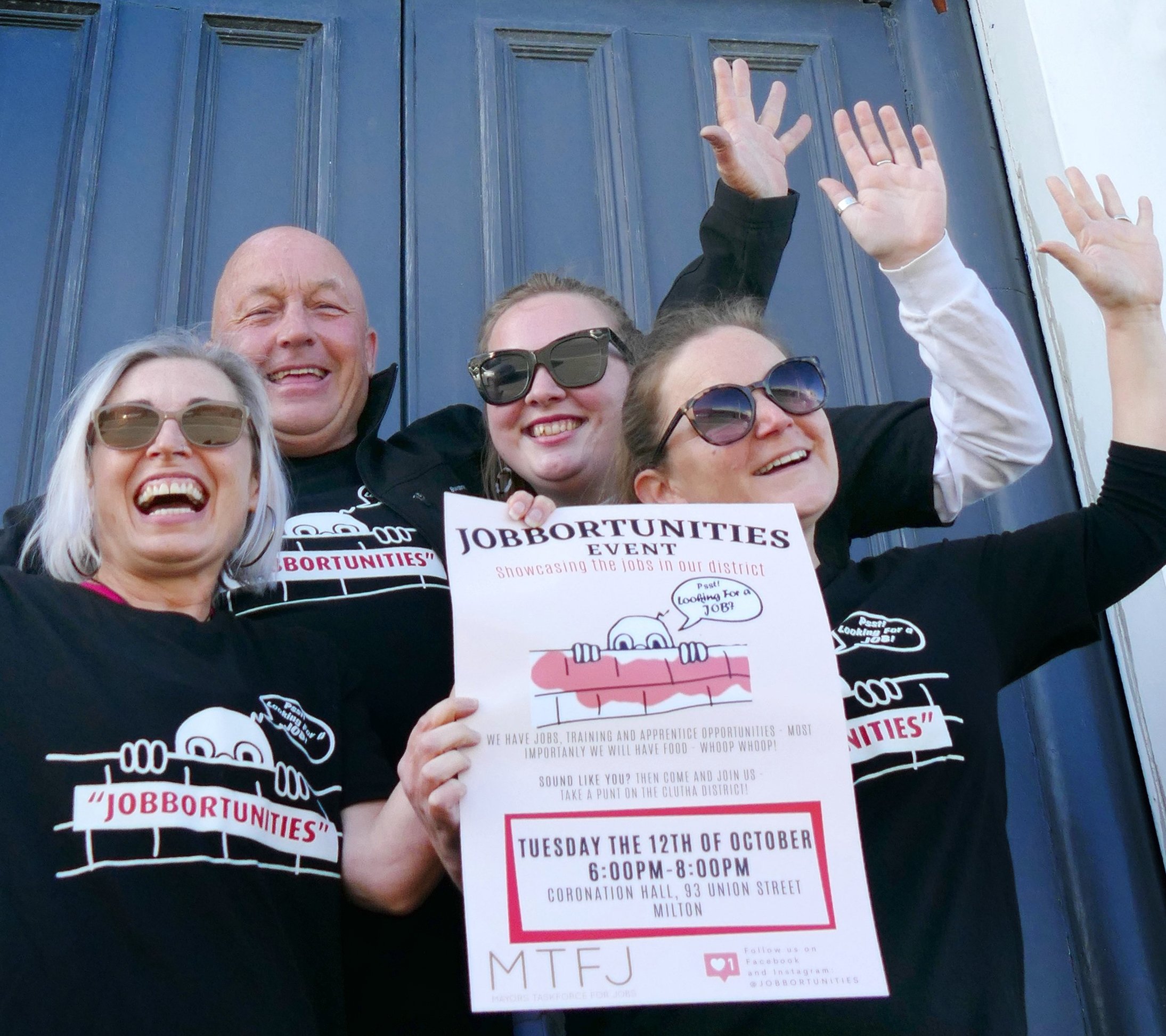 Jobbortunities co-ordinators (from left) Ruth Carraway, Clutha Mayor Bryan Cadogan, Eden Wilson...