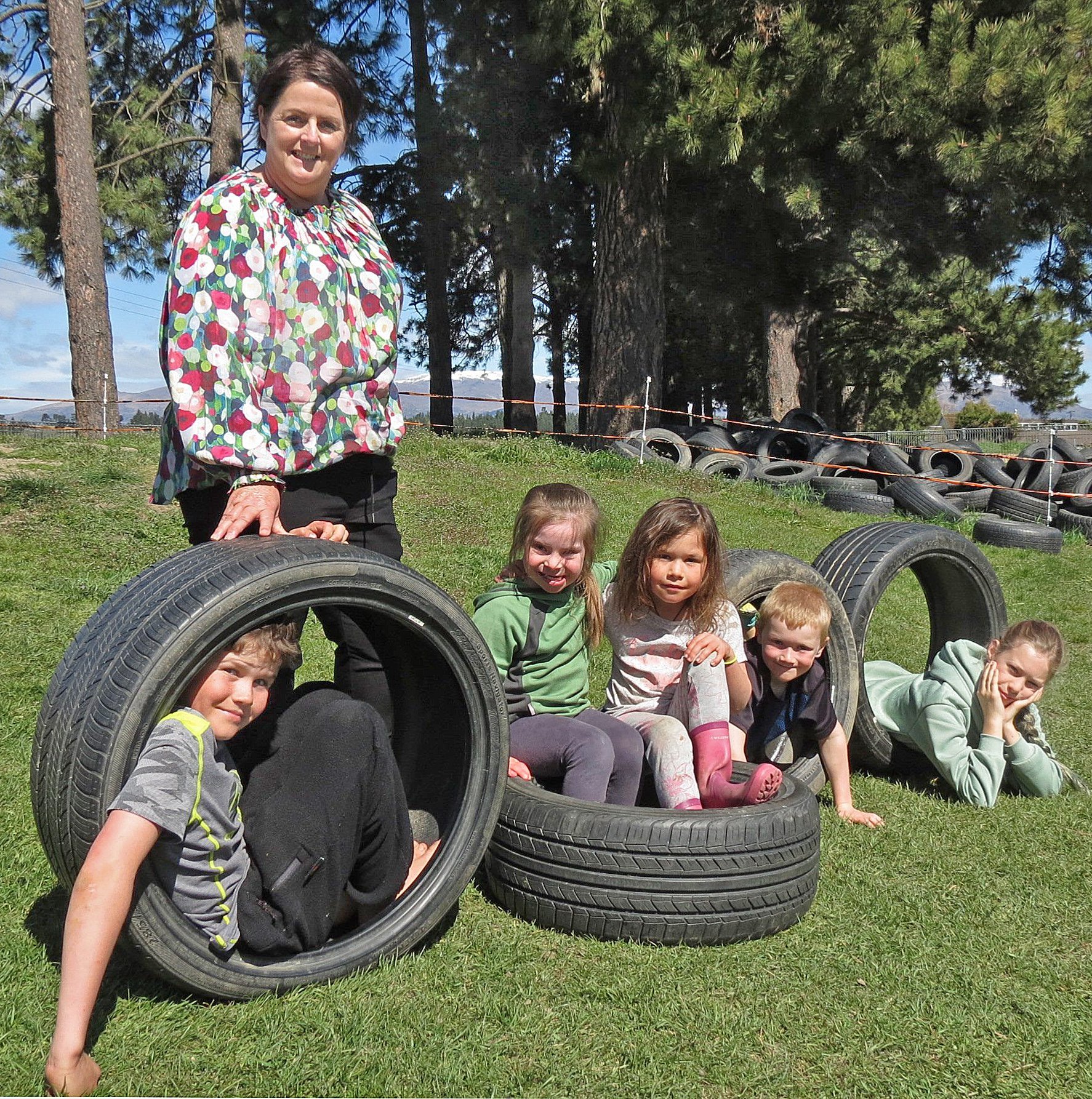 Hawea Flat School principal Tania Pringle with pupils (from left) Max Gollop (10), Lilyana...