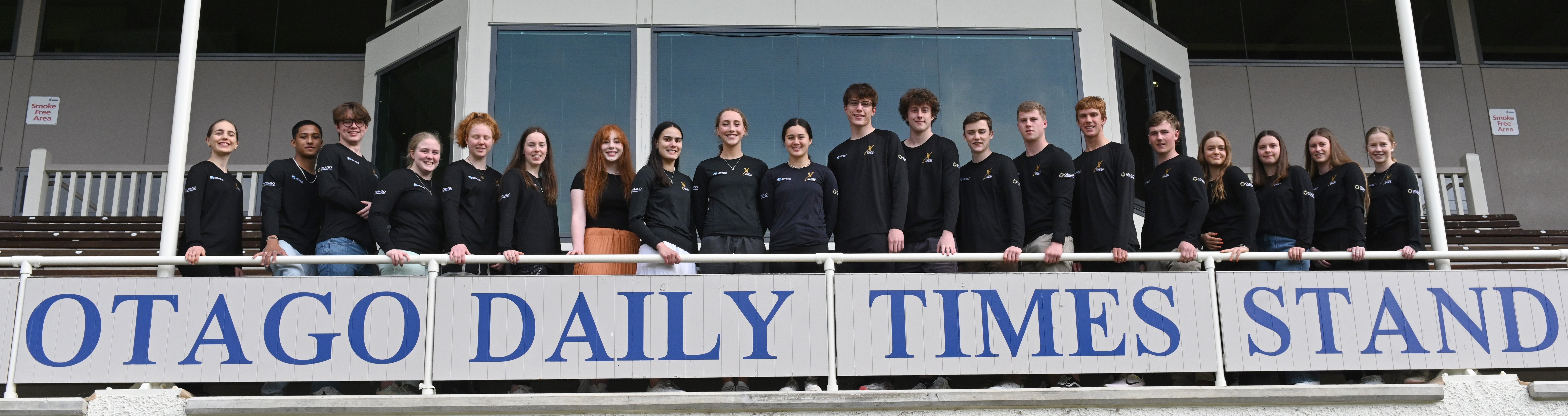 Otago Academy of Sport graduands at the University Oval last night were (from left) Hannah Sime (18), Ezekiel Pine (20), Tom Gold (18), Madi Wills (17), Jess Tyrrell (18), Grace Southby (17), Annabelle Ring (18), Annie Timu (19), Harriett Cuttance (18), M