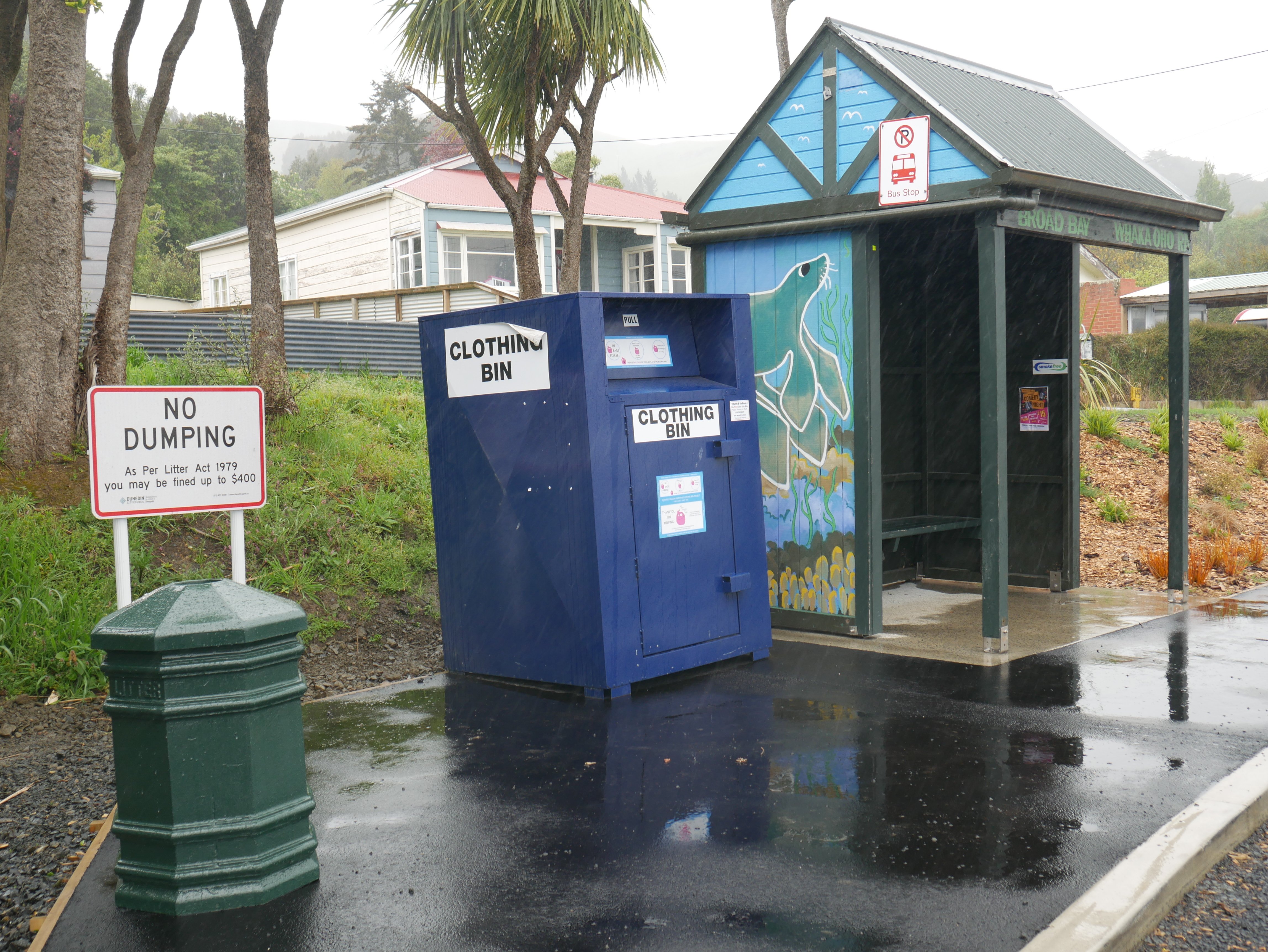 A new ‘‘no dumping’’ sign has recently been installed near a Broad Bay clothing bin, which is a...