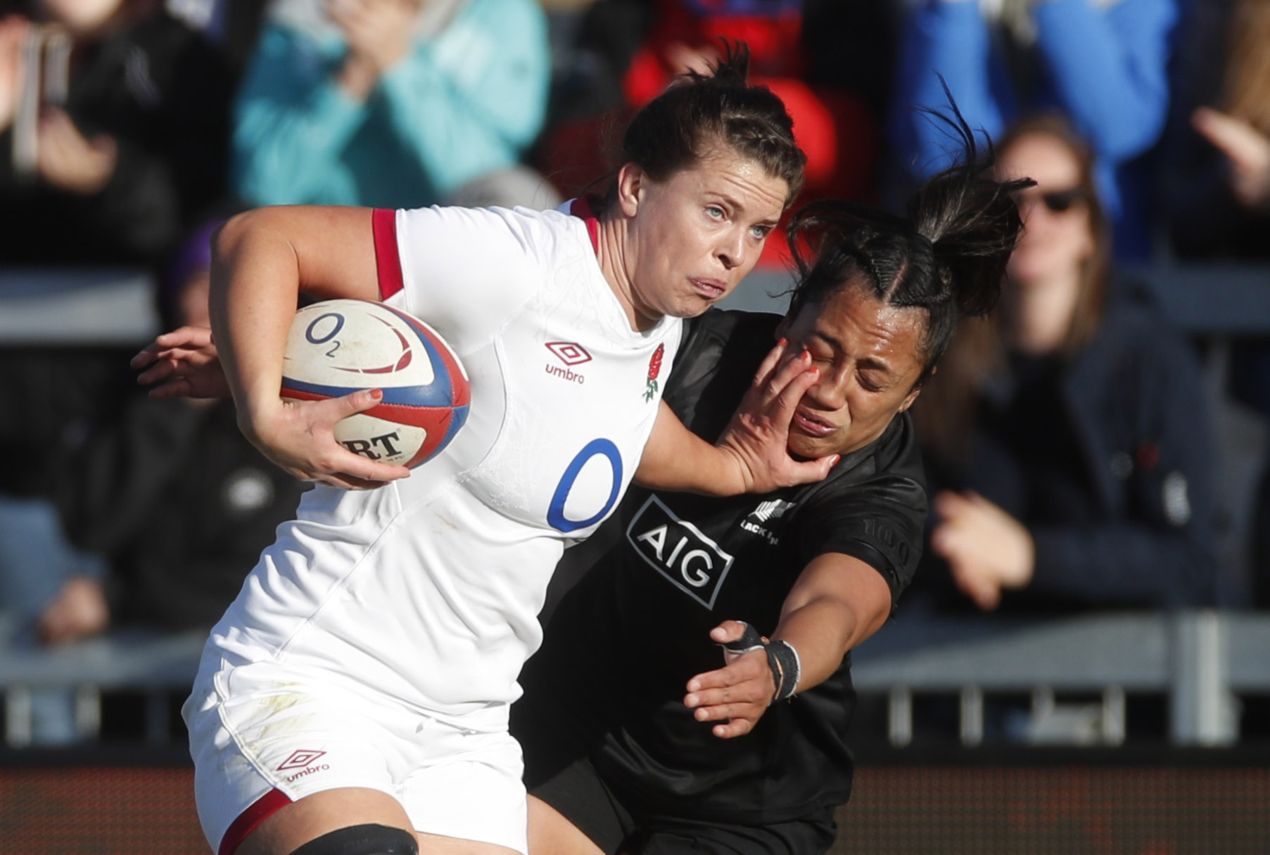 England's Abbie Ward fends off New Zealand's Dhys Faleafaga. Photo: Action Images via Reuters