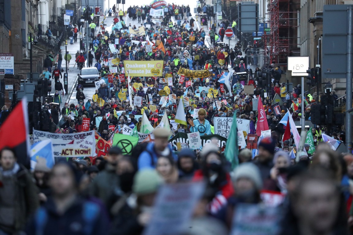 People take part in a protest against the UN Climate Change Conference in Glasgow. Photo: Reuters