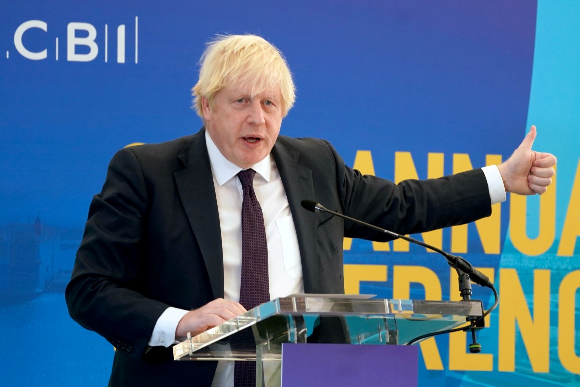 Boris Johnson speaks during the CBI annual conference at the Port of Tyne, in South Shields....