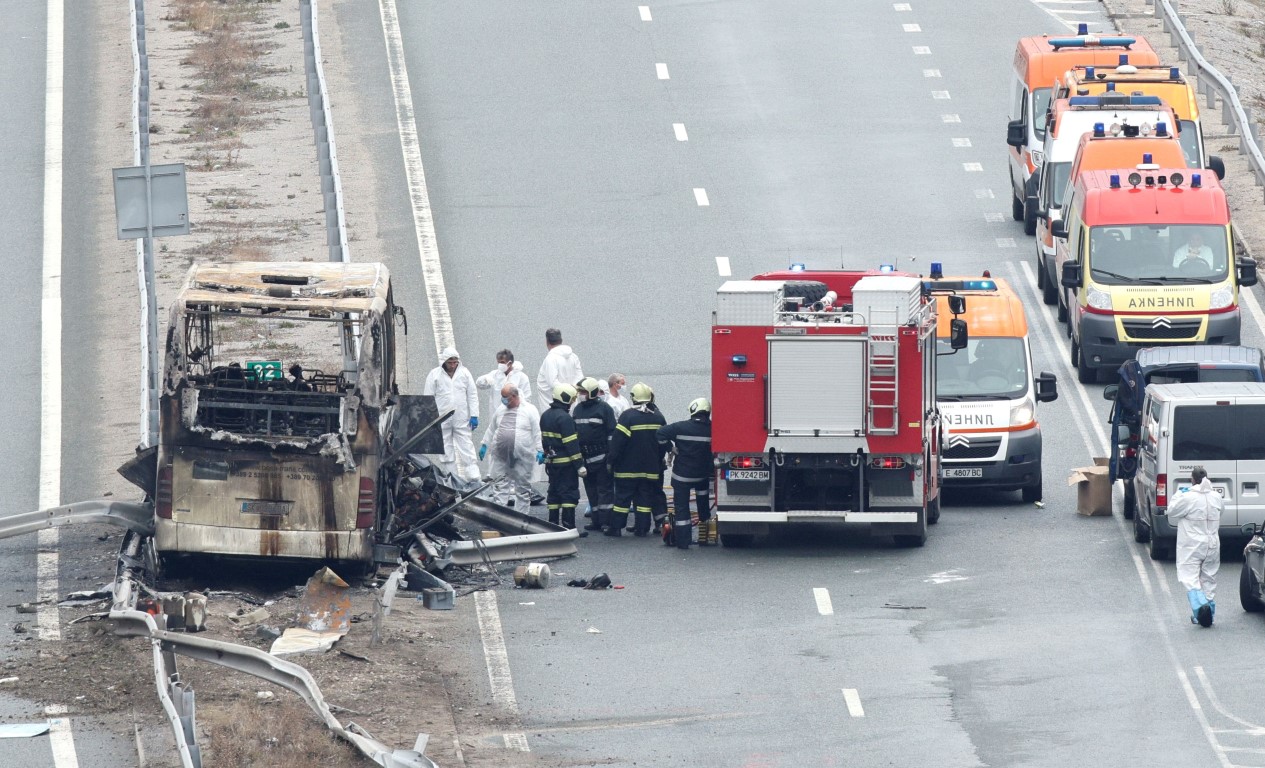 Emergency services at the scene near the village of Bosnek, Bulgaria. Photo: Reuters