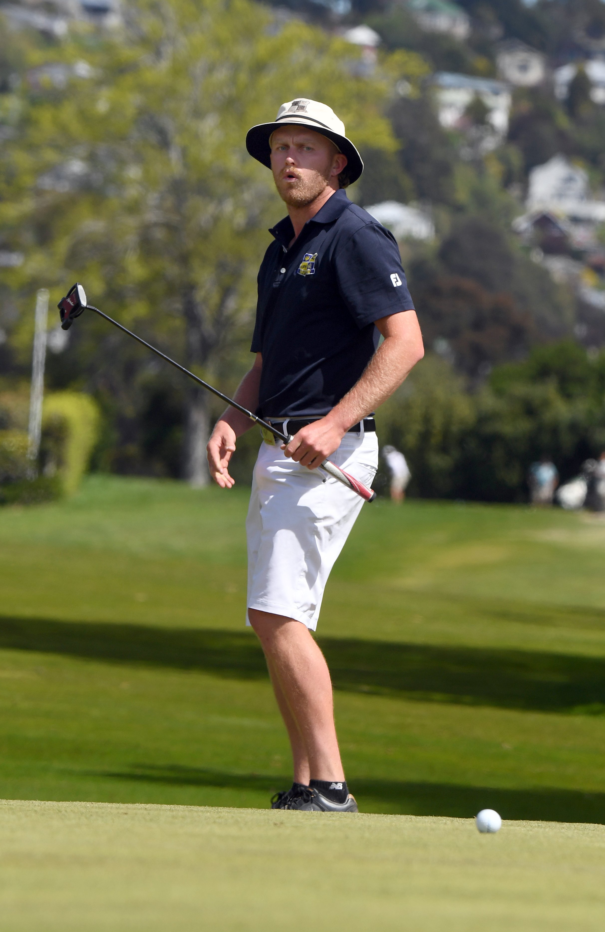  Otago No 2 Ryan Bellamy watches a putt slide past the hole during the Otago matchplay...