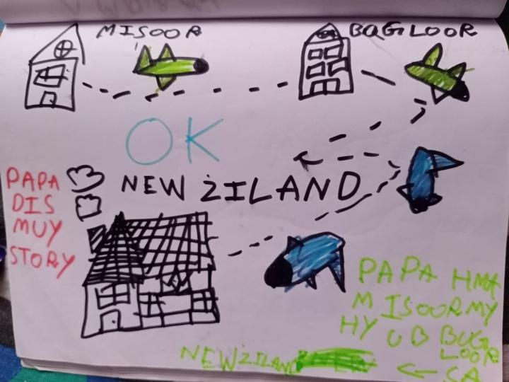 Affu drew a picture of his Dad's journey to New Zealand. Photo: Supplied