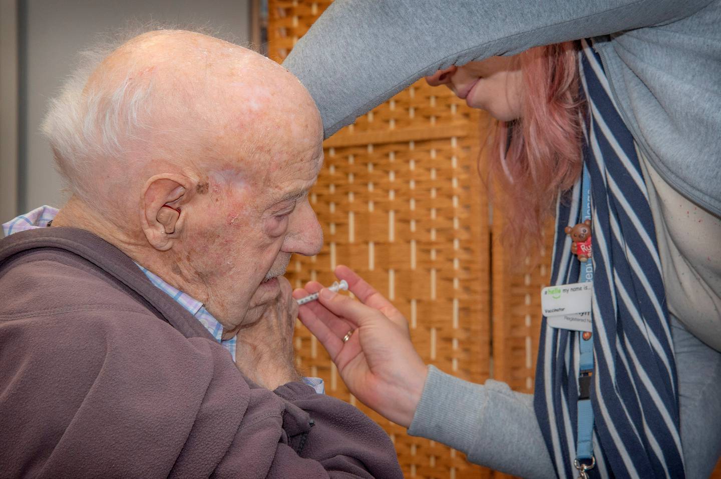 108-year-old Bill Mitchell getting his first Covid-19 vaccine. Photo: Supplied