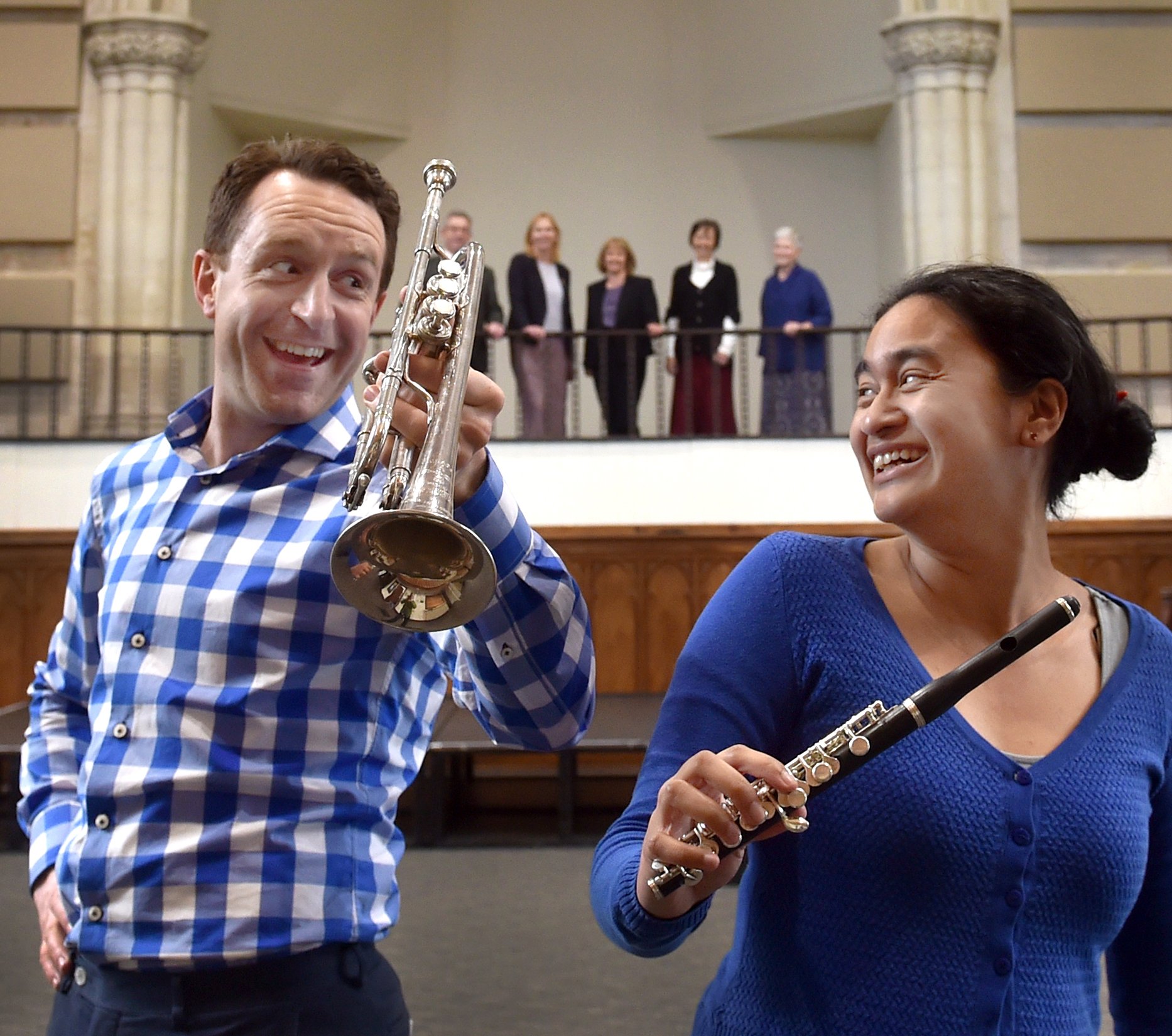 Dunedin Symphony Orchestra musicians Ralph Miller and Feby Idrus celebrate news of a significant...