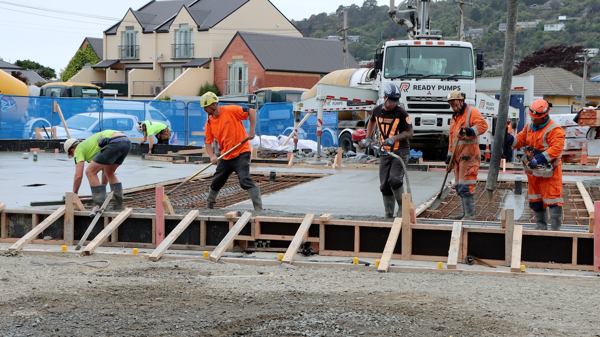 Concrete being poured at the site of the new Sumner fire station. Photo: Geoff Sloan