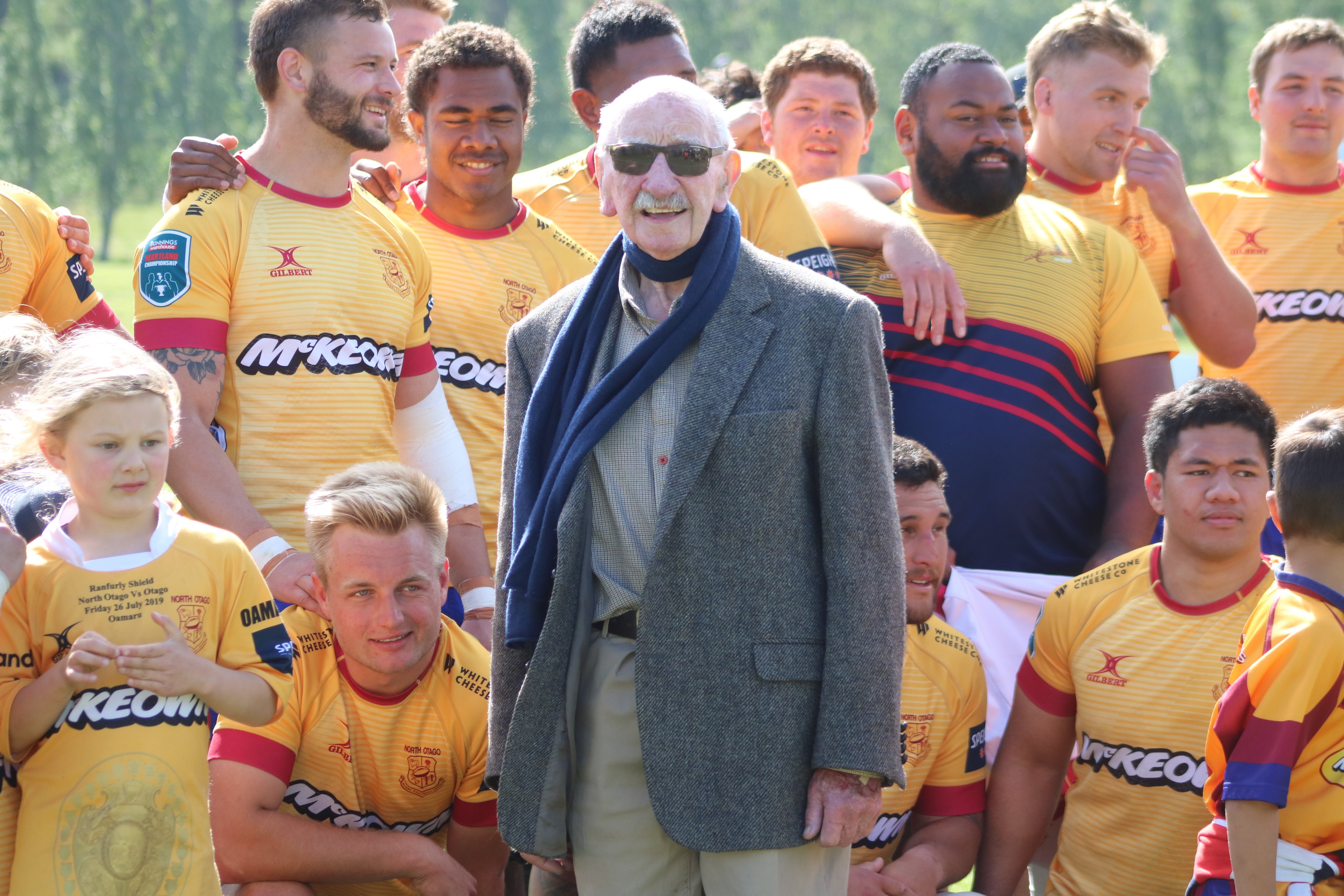 Terry O’Neill celebrates his career with the North Otago rugby team on Saturday. PHOTO: KAYLA...