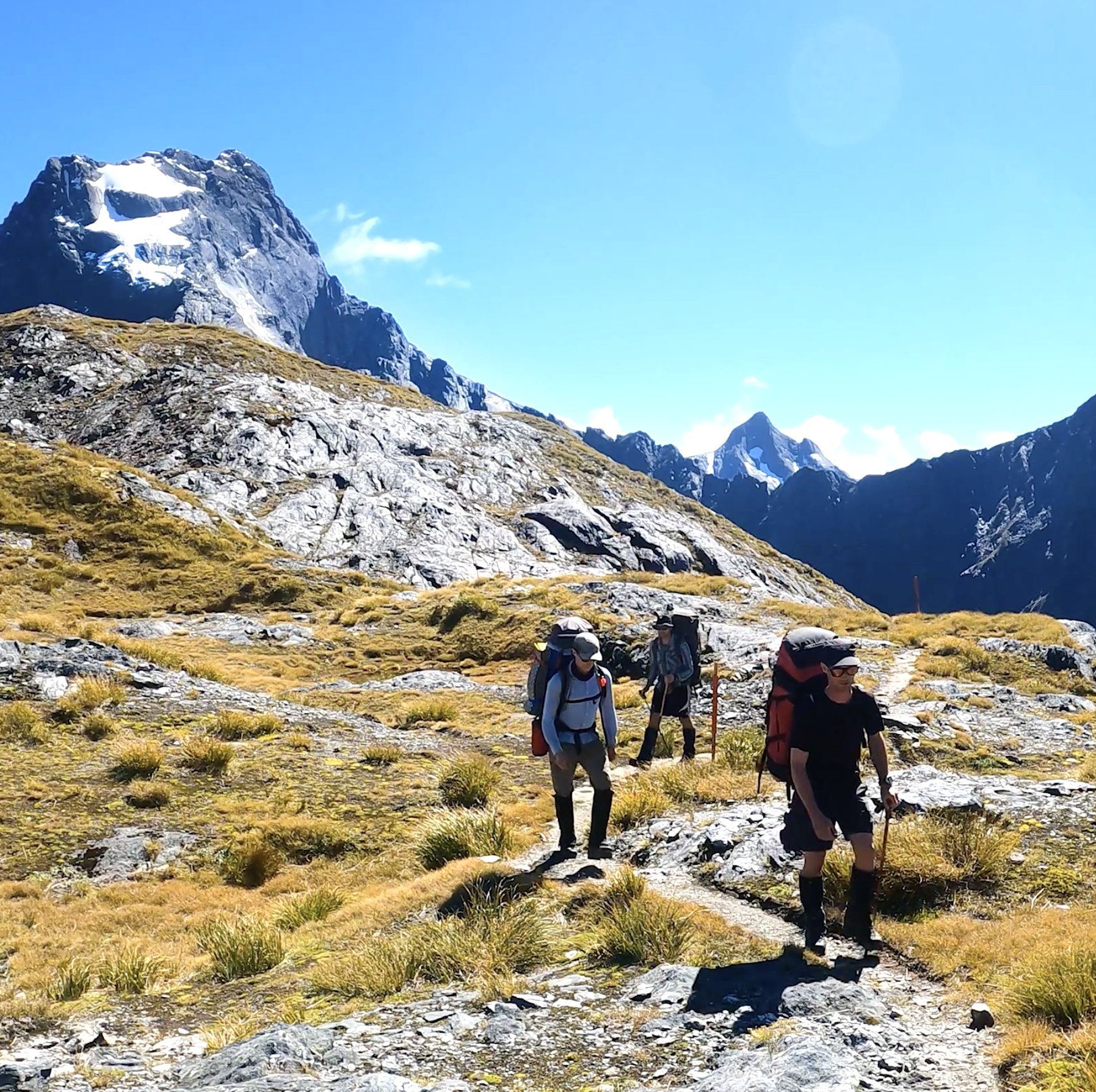 Trampers on the Gillespie Pass Circuit, in Mt Aspiring National Park. PHOTO: NZ MOUNTAIN SAFETY...