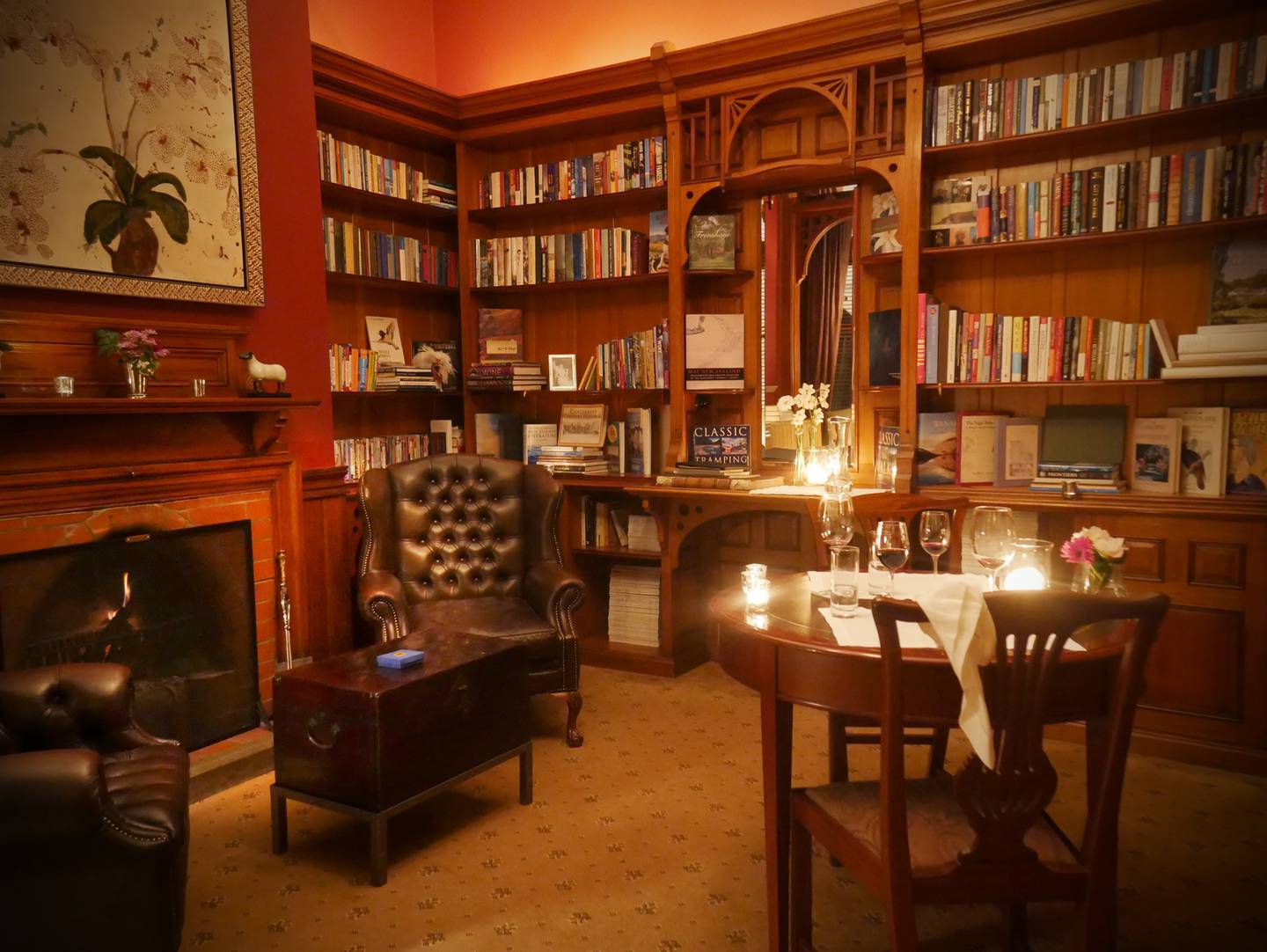 Private dining in the Otahuna reading room. Photo: Thomas Bywater