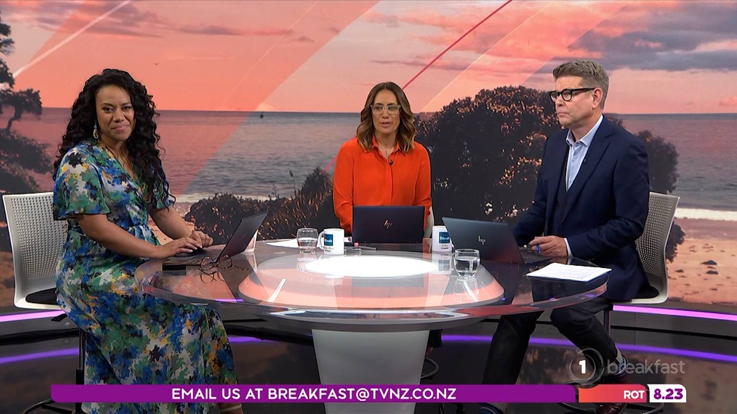 Breakfast hosts Indira Stewart, Jenny-May Clarkson and John Campbell. Photo: TVNZ 