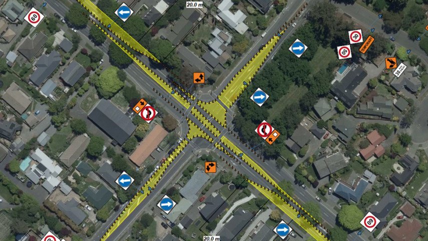 The temporary changes to the intersection of Grahams Rd and Memorial Ave. Image: Newsline
