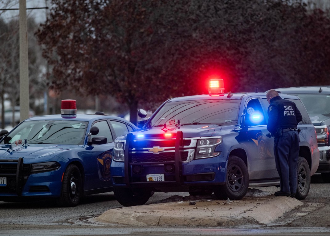 Emergency services at the scene of the shooting in Oxford, Michigan. Photo: Reuters
