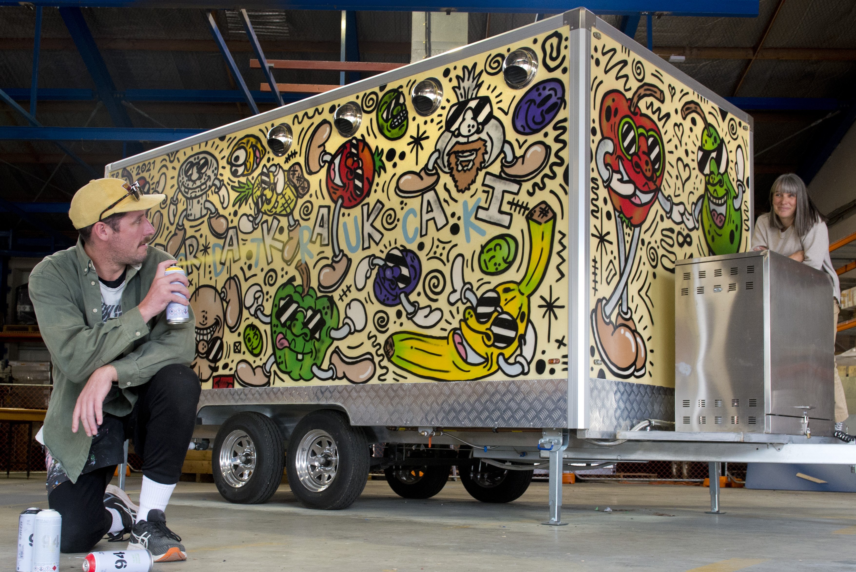 Artist Jonny Waters, of Lyttelton, finishes work on the University of Otago department of human...