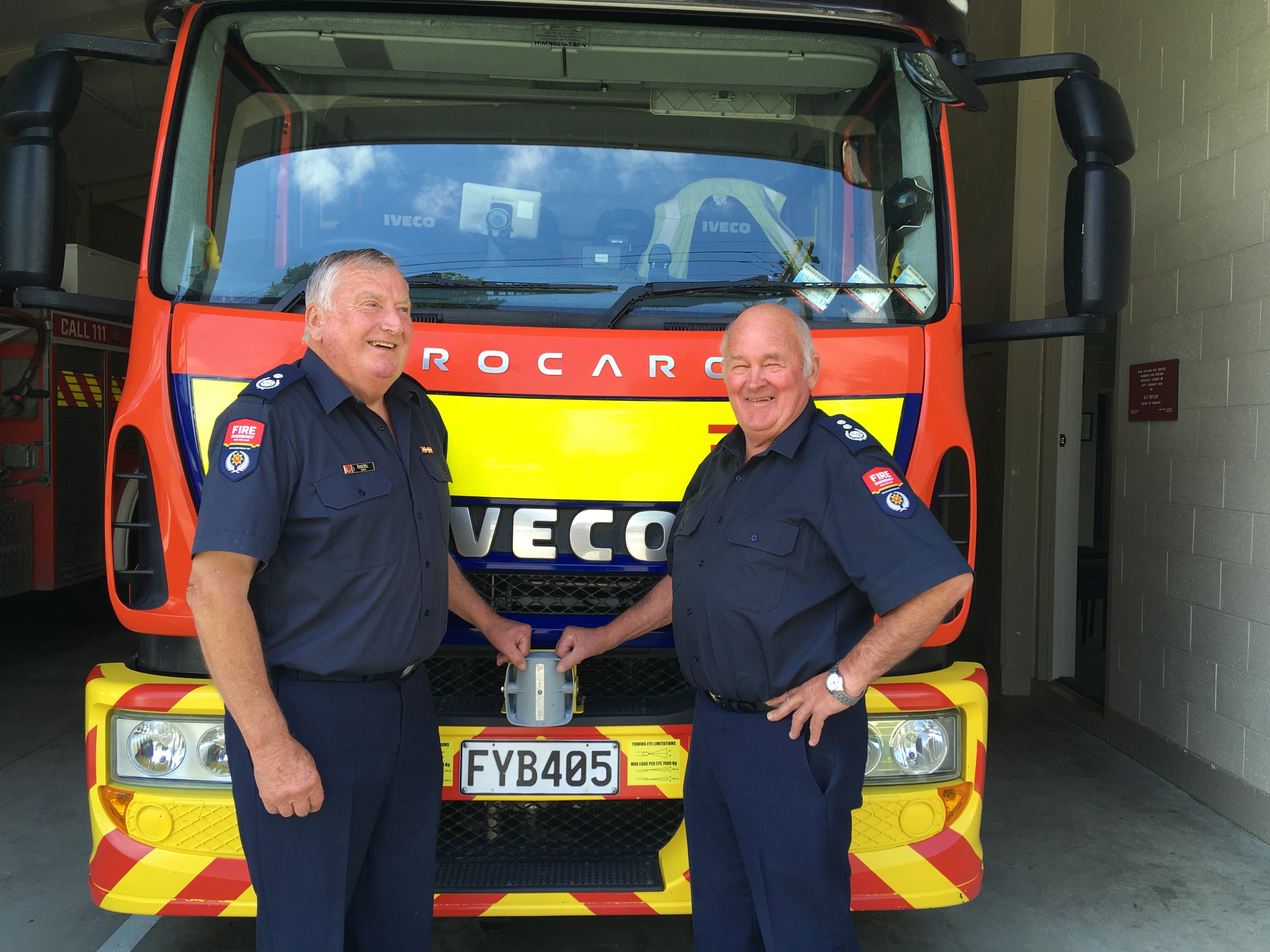 Waimate Volunteer Fire Brigade Deputy Chief Fire Officer Roger Bell (left) and Chief Fire Officer...