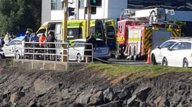 Emergency services at the scene early this evening. Photo: Kiri Gillespie